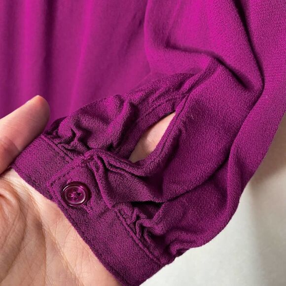 Old Navy Long Sleeve Pleated Mini Tunic Shift Dress Lined Purple Small Tie Neck - Picture 6 of 10